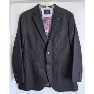 Tailorbyrd Black Linen Cotton Blazer Jacket Paisley Lining Mens 40R NWOT